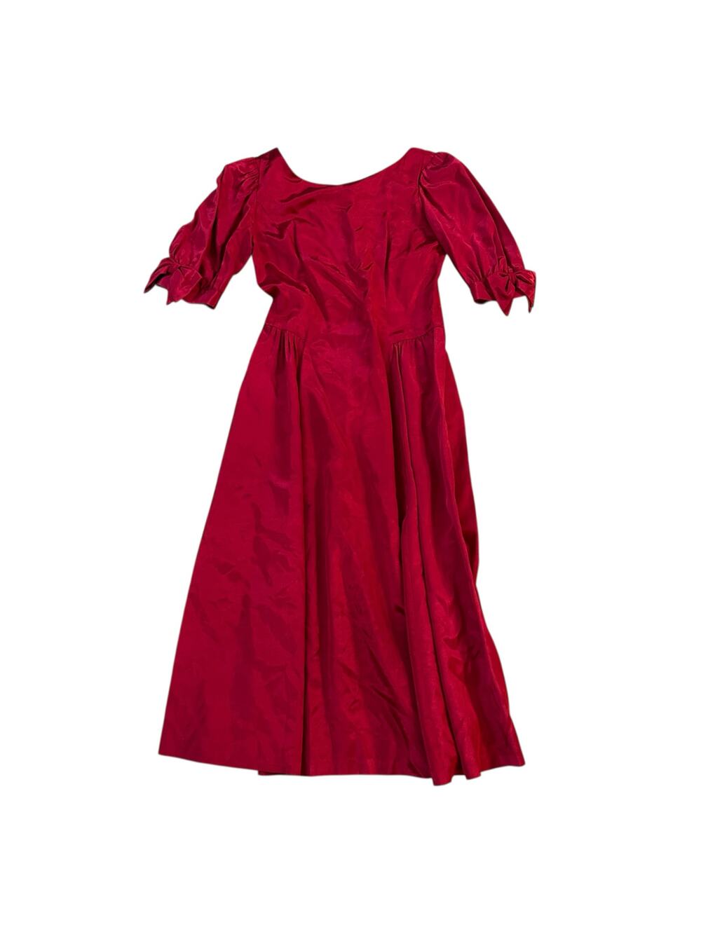 Vtg 80s Lanz Originals Fit and Flare Formal Puff Sleeve Red Midi Dress Womens 10